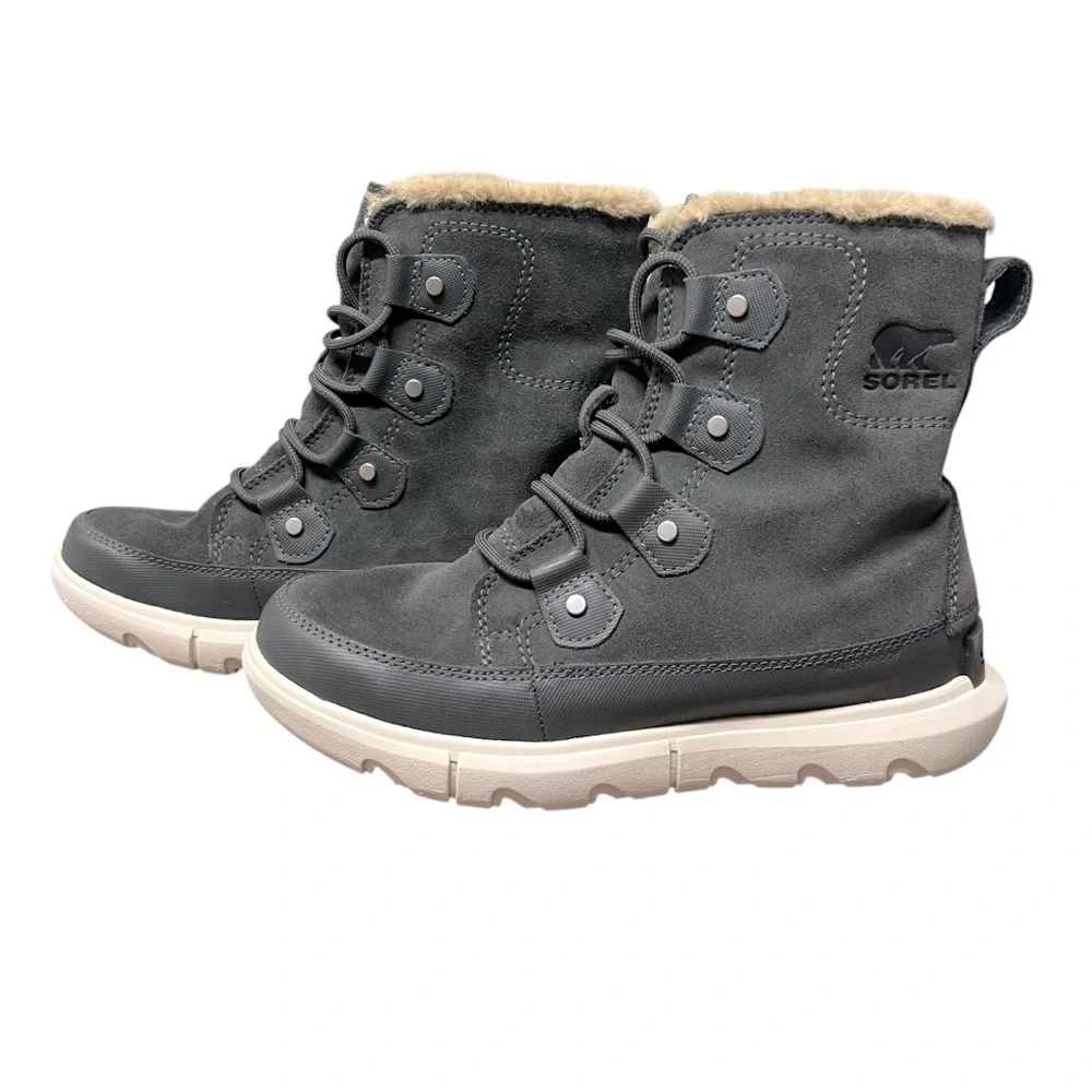 Sorel Explorer II Joan Faux Fur Waterproof Grill Fawn Boots Gray Womens Size 6.5